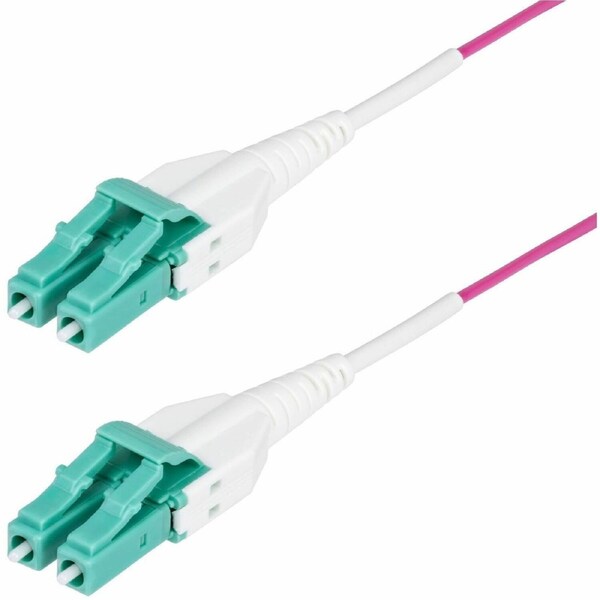 StarTech.com 5m (16ft) LC to LC (UPC) OM4 Multimode Fiber Optic Cable, Erika Violet, 50/125, 100G, Uniboot Fiber Jumper Cord, OFNR Riser - OM4 Fiber