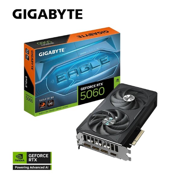 Gigabyte GeForce RTX™ GV-N5060EAGLEMAX OC-8GD, GDDR7, 2550MHz, 3840CUDA, 28Gbps, PCI-E 5.0, PSU 550W, 8 Pin*1, DisplayPort 2.1b *3, HDMI 2.1b *1