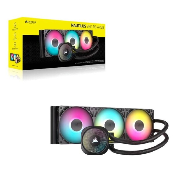 Corsair NAUTILUS 360 RS ARGB Liquid CPU Cooler, Aluminum Rad, Copper Cold Plate, PWM Fan Control, 1700 RPM, 360mm rad, 450mm Tubing, 3x Fans