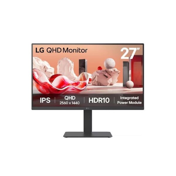 LG 27' QHD IPS Monitor, 2560x1440, HDR10, 99% sRGB, 75 Hz, integrated power, adjustable stand (tilt/height/swivel/pivot), Flicker Safe & Reader Mode