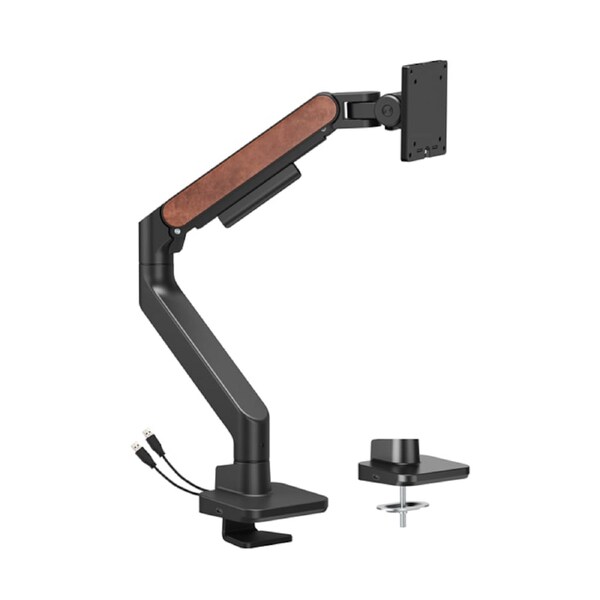 Brateck LDT81N-C012UCP Fusion Heavy-Duty Pole-Mounted Gas Spring Monitor Arm with USB-A/USB-C Ports For most 17'~49' Monitors, Fine Texture Black(New)