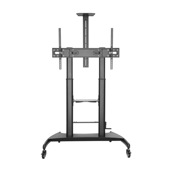Brateck Large Screen Telescopic Height-Adjustable Steel TV Cart with Crank Handle Fit 60'-100' Up to 100kg- Matte Black