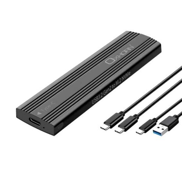 Oxhorn USB C 3.2 Gen 2 M.2 NVMe NGFF Enclosure 10 Gbps B+M Key M.2 NVMe SSD up to 4TB 2280/2260/2242/2230 Aluminum Macs Windows USB-A Black 2 YR WTY