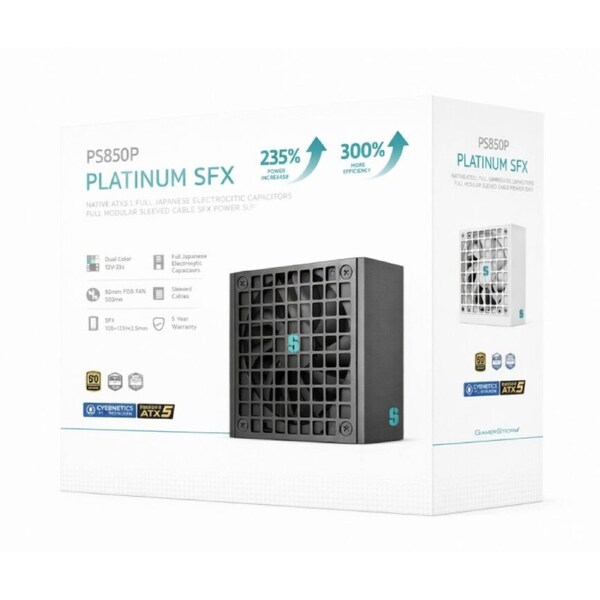 DeepCool PS850P 850W Gamer Storm SFX12V V4.1 & ATX12V V3.1M Full Japanese Electroyltic Capacitors, Cybenetics Platinum/PPLP 115V Platinum