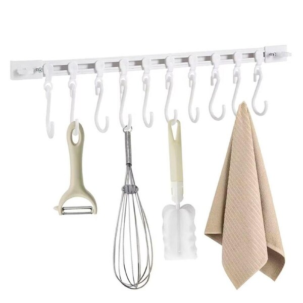 4 Pack 30cm Length Slide Rail Hook Space Saving 10 Hooks Sliding s-Hook Hanger Adjustable Rail