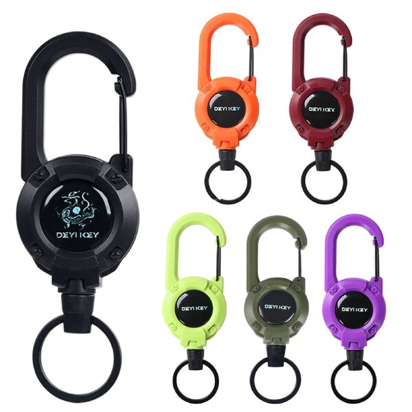 6pcs Retractable Keychain Heavy Strong Steel Wire Rope Buckle With 60cm Steel Retractable Cord
