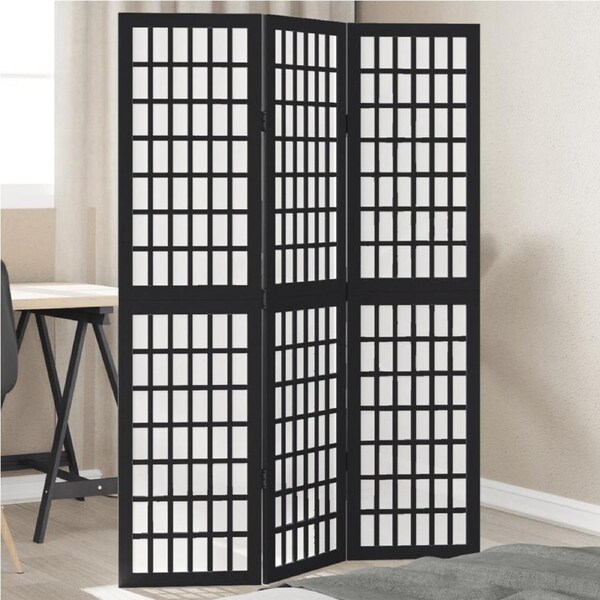Room Divider 3 Panels Black Solid Wood Paulownia vidaXL