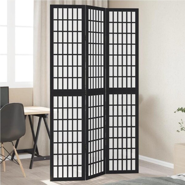 Room Divider 3 Panels Black Solid Wood Paulownia vidaXL
