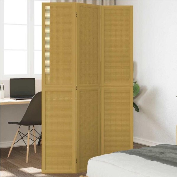 Room Divider 3 Panels Brown Solid Wood Paulownia vidaXL