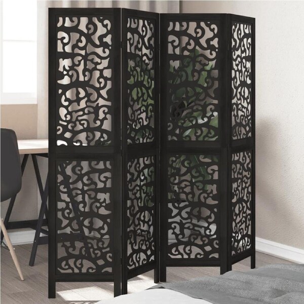 Room Divider 4 Panels Black Solid Wood Paulownia vidaXL