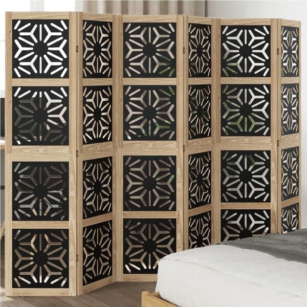 Room Divider 6 Panels Brown and Black Solid Wood Paulownia vidaXL