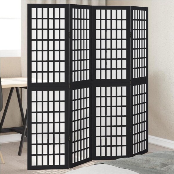 Room Divider 4 Panels Black Solid Wood Paulownia vidaXL