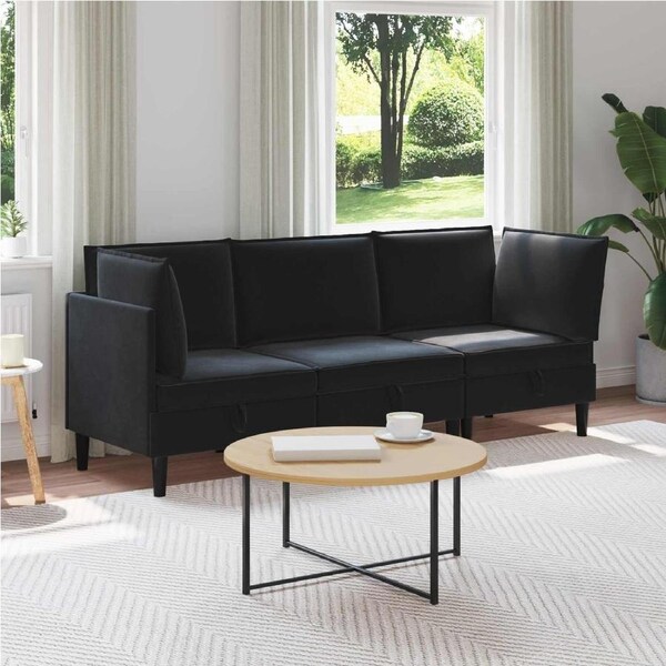 Living Room Furniture Set with Cushion 3 pcs Black Velvet vidaXL