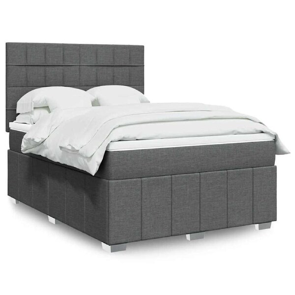 Box Spring Bed with Mattress Dark Grey Queen Fabric vidaXL