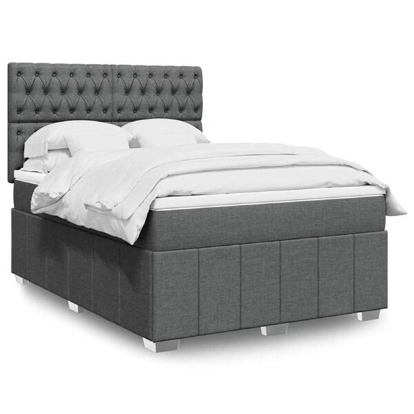 Box Spring Bed with Mattress Dark Grey Queen Fabric vidaXL