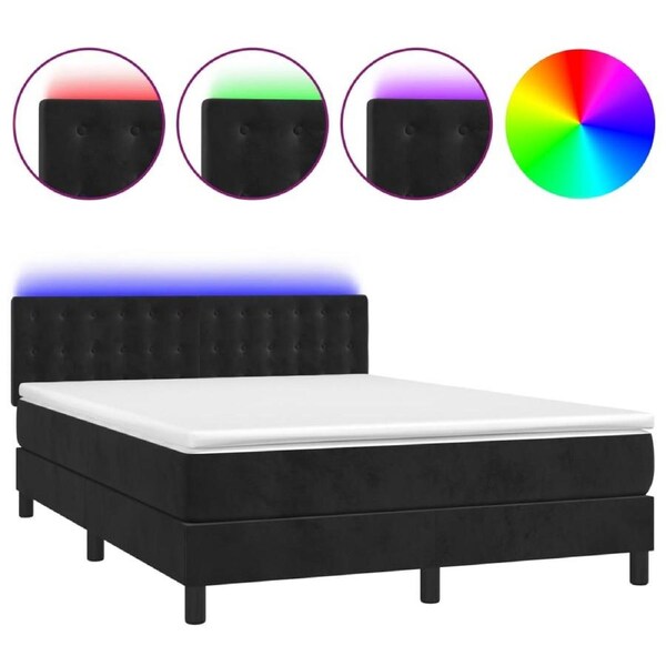 Box Spring Bed with Mattress&LED Black 152x203 cm Queen Velvet vidaXL