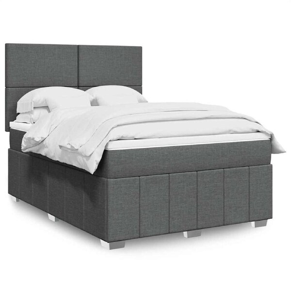 Box Spring Bed with Mattress Dark Grey Queen Fabric vidaXL
