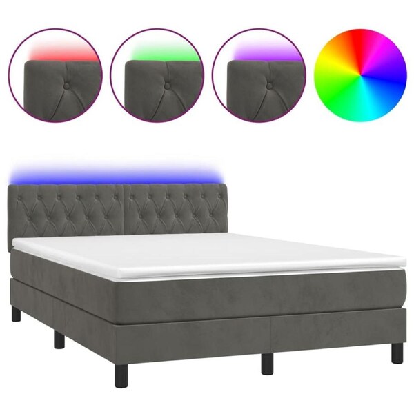 Box Spring Bed with Mattress&LED Dark Grey 153x203 cm Queen Size Velvet vidaXL
