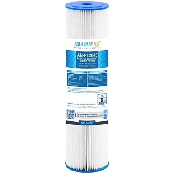 Aqua Blue H20 20x4.5 Pleated Sediment Wholehouse cartridge - 10Mic AB-PL2045-10M