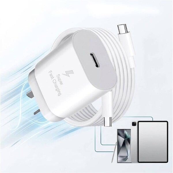 White PD 25W Fast Charger Power Adapter Samsung Type C Wall USB-C Cable Google Oppo