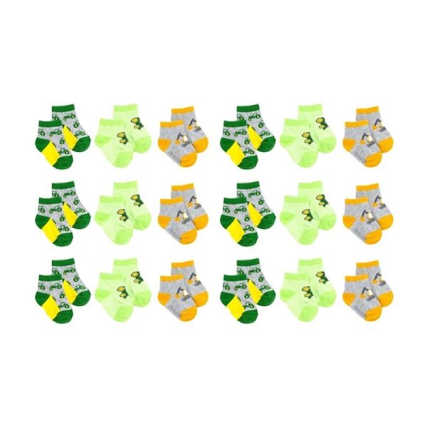 6x 3pc John Deere 0-6M Shortie Truck Design Cotton Blend Socks For Babies