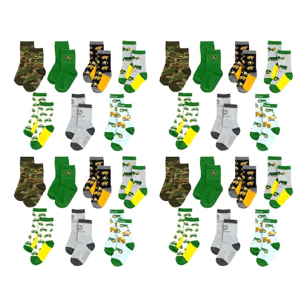 4x 7pc John Deere 2-4Y Truck Non-Slip Grip Cotton Blend Crew Socks Set