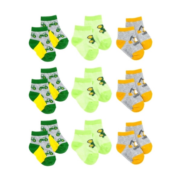 3x 3pc John Deere 0-6M Shortie Truck Design Cotton Blend Socks For Babies