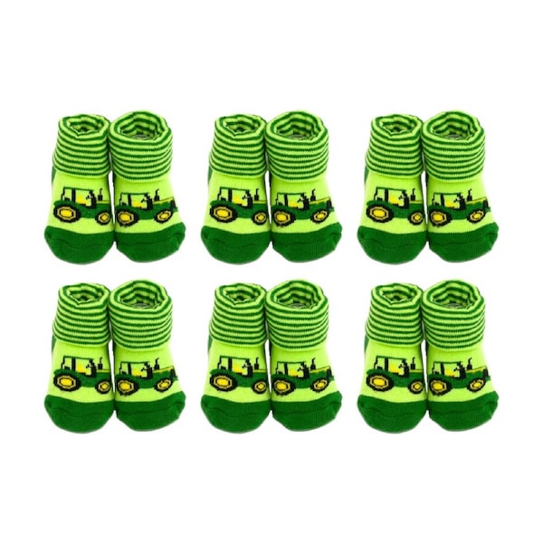 6PK John Deere 0-6M Baby Tractor Cotton Blend French Terry Cuff Booties