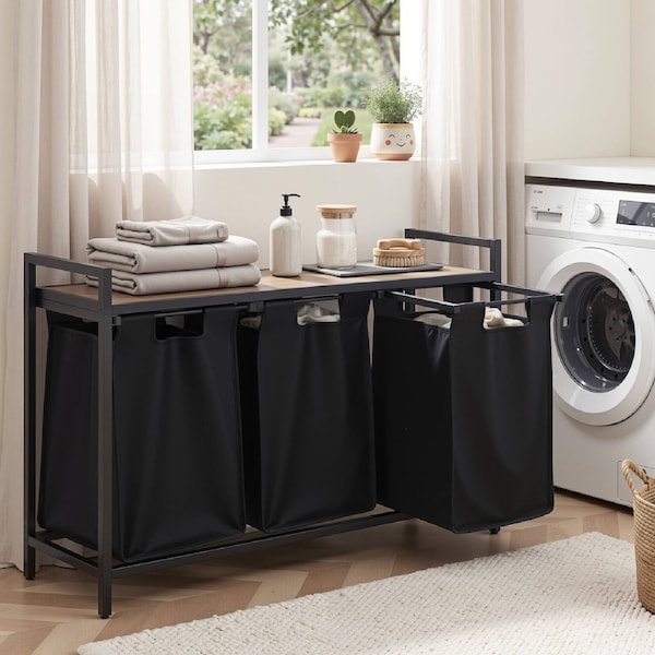 Artiss Laundry Basket with 3x45L Pull-out Removable Bags Metal Frame Black