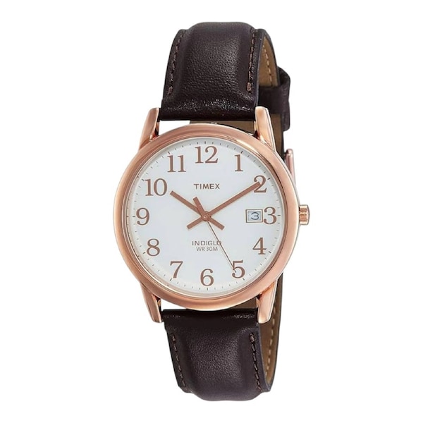 Timex Easy Reader Mens Watch White Dial Brown Leather Quartz T2P5639J