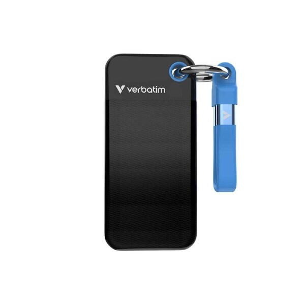 Verbatim Pocket SSD USB 3.2 Gen 2 2TB Black/Blue, Convenient keyring and cable holder keeps your cable neat and tangle-free Verbatim Pocke