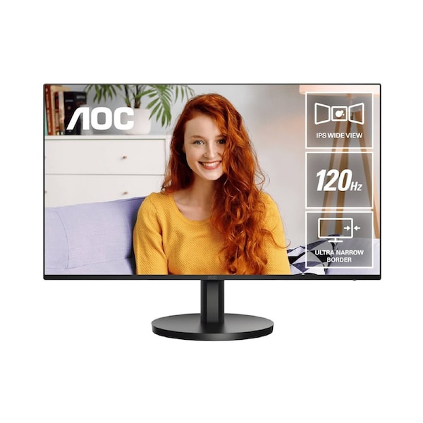 AOC 27' IPS, 120Hz, 250cd/m2, Full HD 1920 ×1080 2w Speakers, 3-Way Frameless Slim HDMI, VGA Tilt Low Blue, Flicker Free, VESA 100, Office Monitor