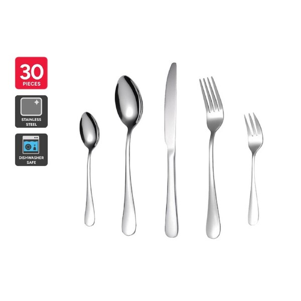 30-Piece Elegant Stainless Steel Cutlery Set for Stylish Dining