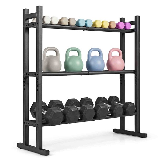 Costway 3-Tier Dumbbell Rack Stand 240KG Adjustable Metal Dumbbell Storage Organizer Home Gym Kettlebells Weight Plates