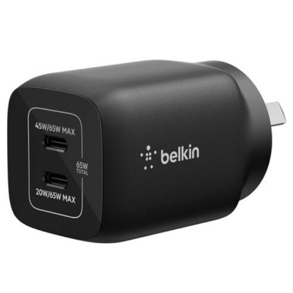 Belkin Gaming Dual USB-C Wall Charger 65W (45W + 20W) For Nintendo Switch 2 - Black (ENA007auBK) Compact Travel-Friendly 2 Years Warranty