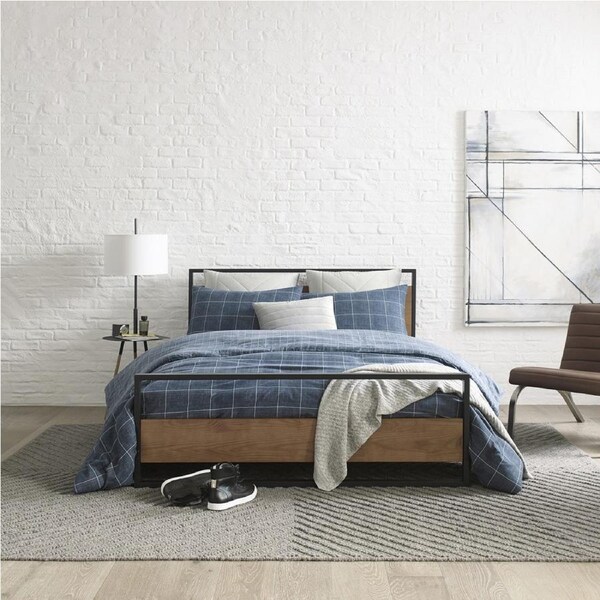 Kenneth Cole Holden Grid Bed Quilt Cover Set Cotton Home Bedding Indigo Super