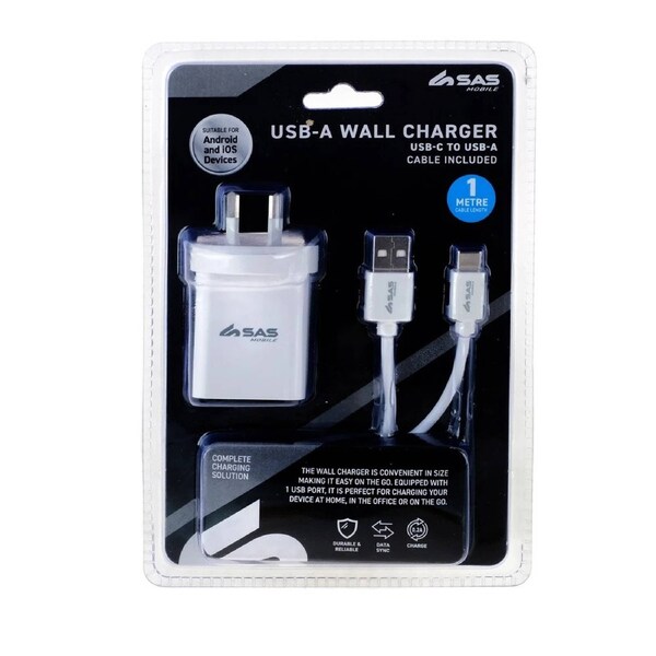 OzOffer Wall Charger with 8 Pin USB Type C Cable Charge and Data Sync Androids 1m
