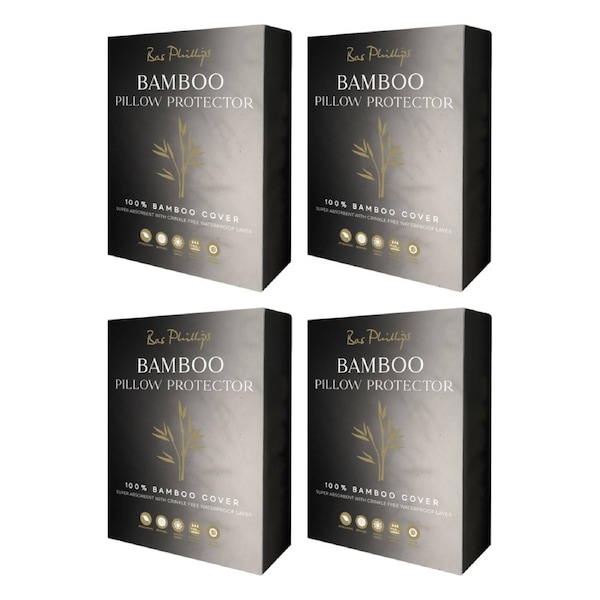 4x Bas Phillips Bamboo Pillow Protector Pillowcase 50cm x 75cm White