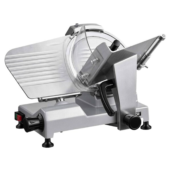 Commercial Meat Slicer 240W Electric Deli Food Slicer with 250mm Carbon Steel Blade, Adjustable 0-12mm Thickness, Built-in Sharpener for Frozen Meat, Ham, Steak & Vegetables