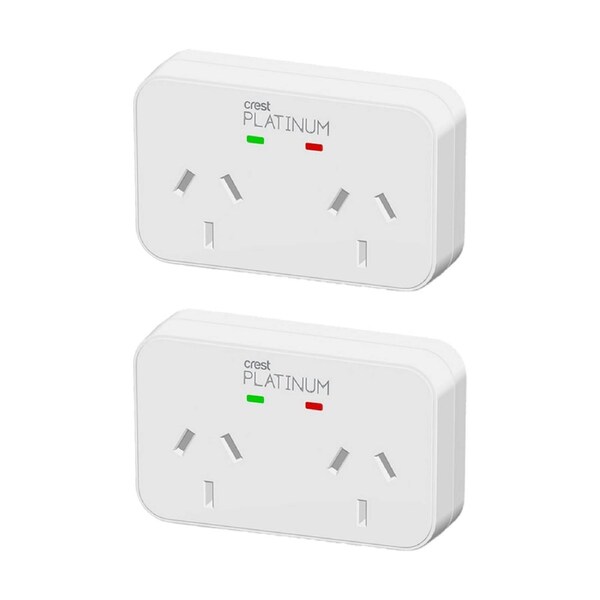 2PK Crest Platinum 2 Socket Surge Protector AU/NZ Plug W/ Child Protection White