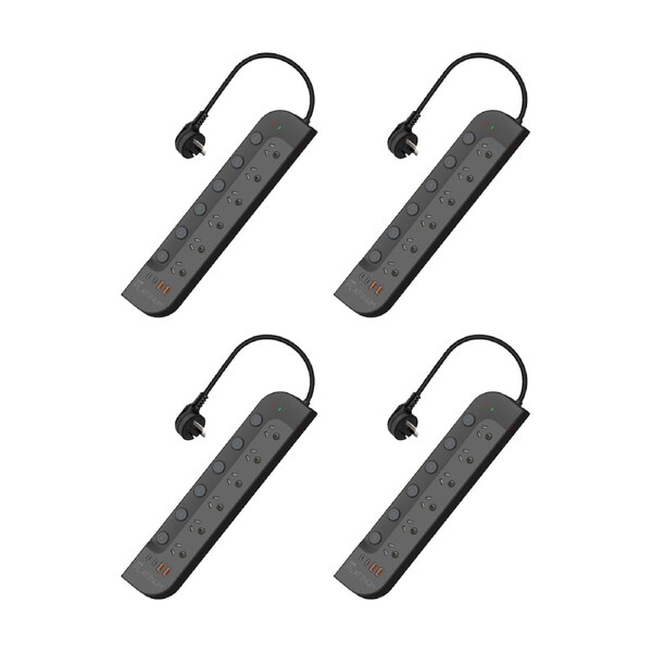 4PK Crest Platinum 6 Socket Surge Protector AU/NZ Plug USB Power Board Blk 1.8m