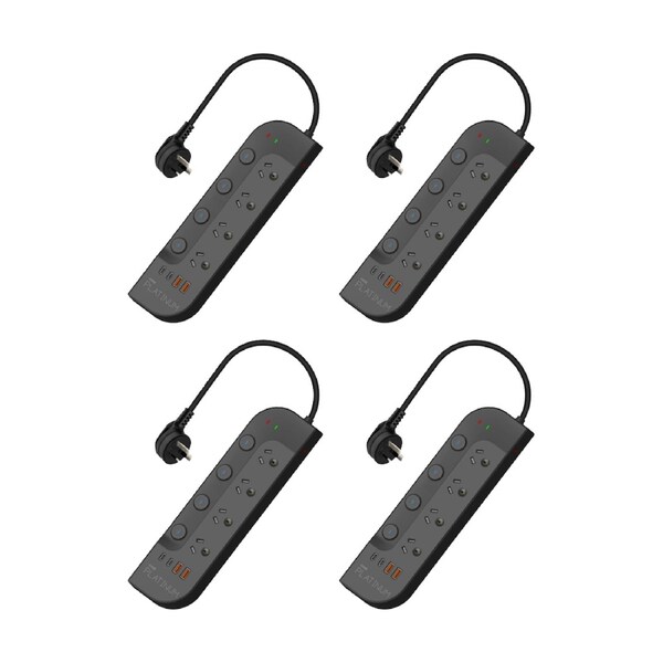 4PK Crest Platinum 4 Socket Surge Protector AU/NZ Plug USB Power Board Blk 1.8m