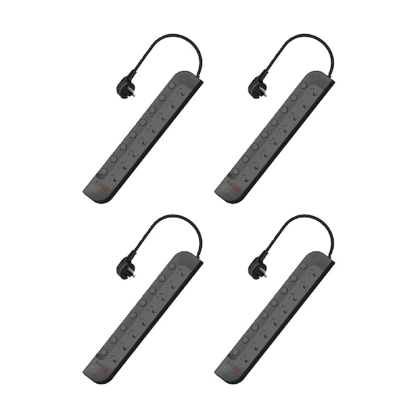4PK Crest Platinum 8 Socket Surge Protector AU/NZ Plug USB Power Board Blk 1.8m