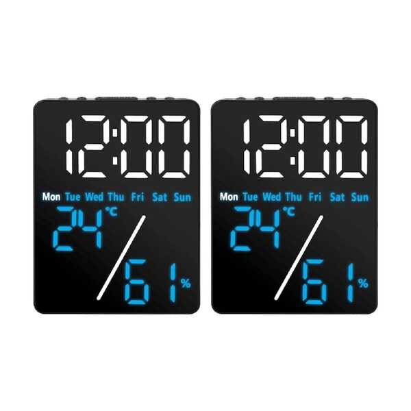 2PK Liquid Ears Desktop Alarm Clock Dimmable Dual Display USB Charging Black