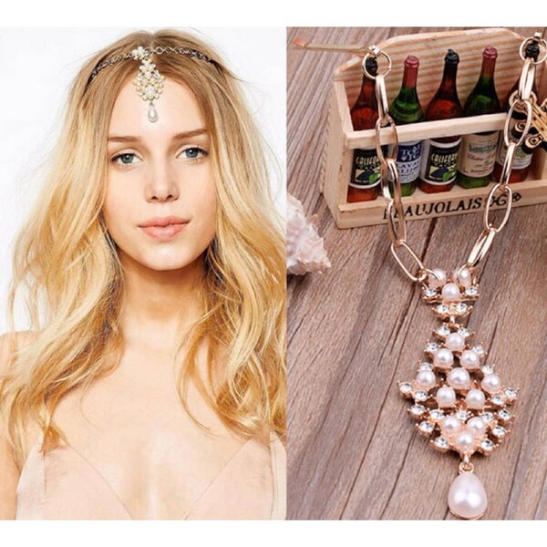 Womens 1920s Flapper Headpiece - Rose Gold Art Deco Headband