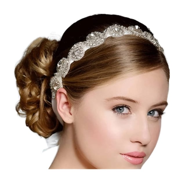Adult 1920s Gatsby Headband - Silver Crystal Art Deco Headpiece