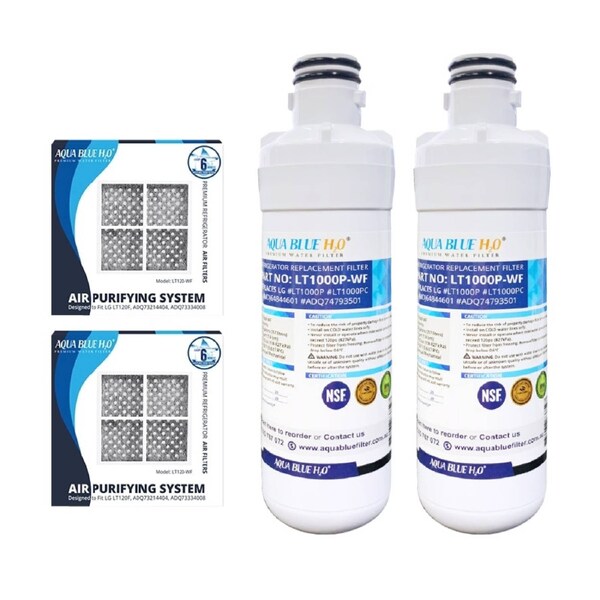 2X LG LT1000P, MDJ64844601, ADQ74793501 compatible water filter with 2X LG LT120F ADQ73214404 replacing air filter