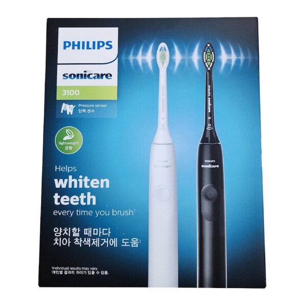 Philips Sonicare 3100 Series Sonic Rechargeable Toothbrush Dual Pack B&W HX3676
