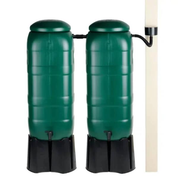 2 x 100L MINItanks with 2 x Stands, Linking Kit & Downpipe Diverter