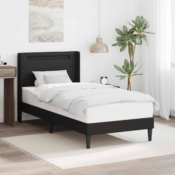 Bed Frame with LED Strip Lights Black 107 x 203 cm Faux Leather vidaXL